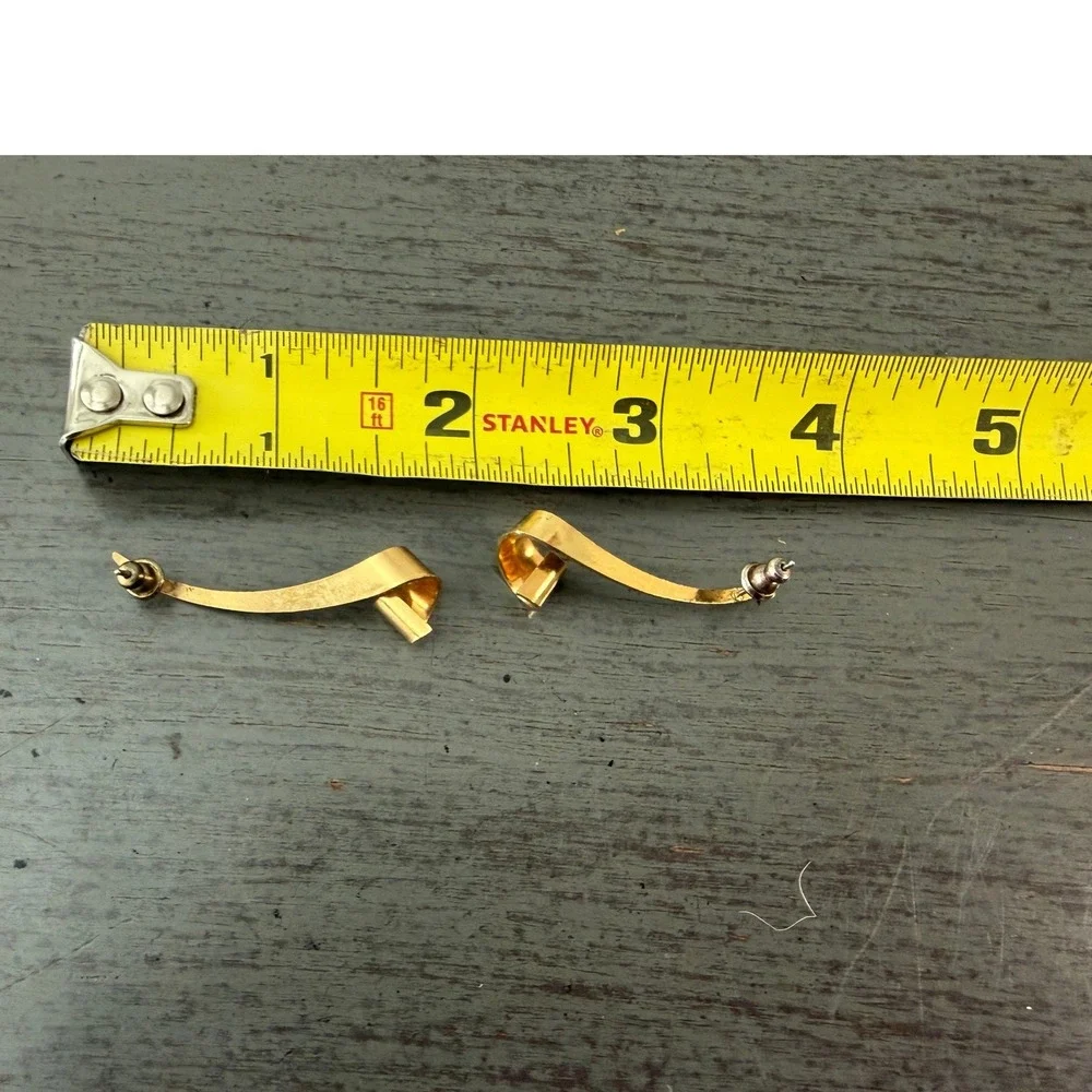 Gold Tone Ribbon Curl Drop Earrings Sculptural Modernist Minimalist Jewelry